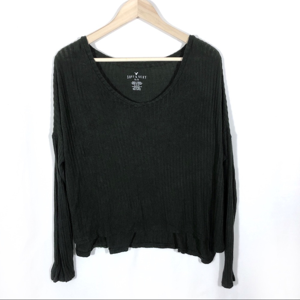 M American Eagle Ribbed Green Long Sleeve Shirt